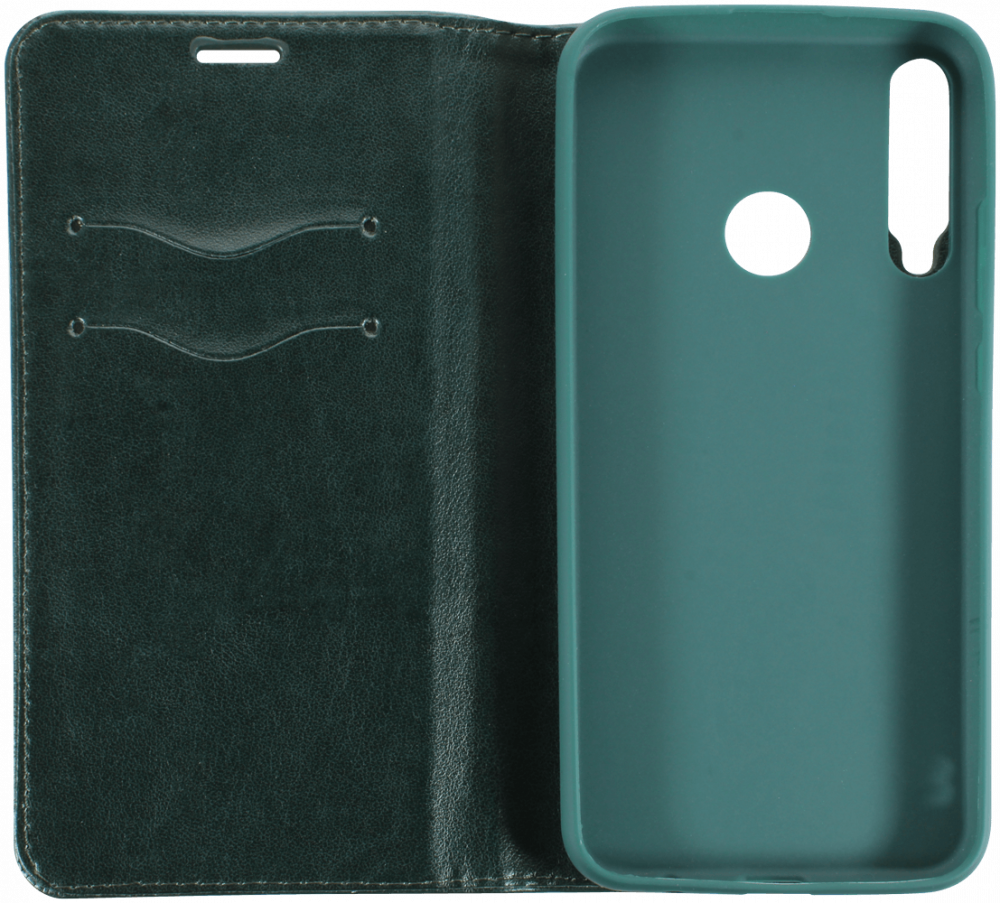 Huawei P40 Lite E oldalra nyíló flipes bőrtok asztali tartó funkciós sötétzöld