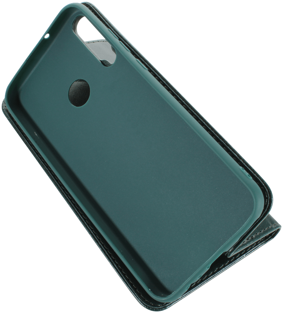 Huawei P40 Lite E oldalra nyíló flipes bőrtok asztali tartó funkciós sötétzöld