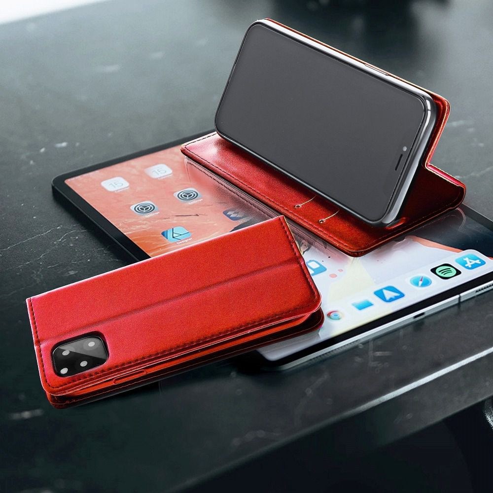 Samsung Galaxy S21 Ultra 5G (SM-G998B) oldalra nyíló flipes bőrtok asztali tartó funkciós piros