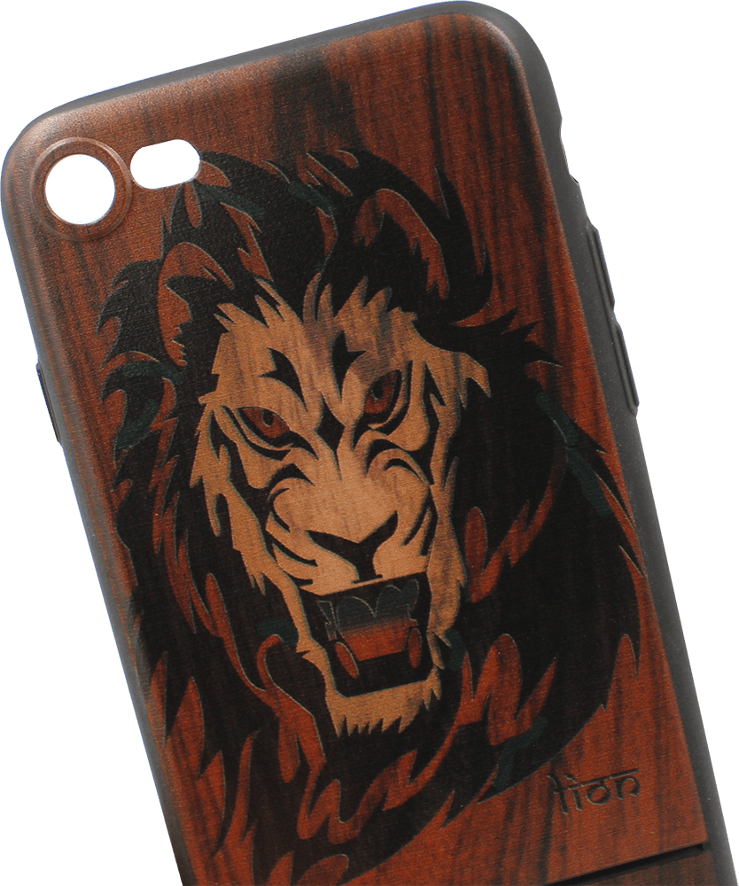 Apple iPhone SE (2022) kemény hátlap fa mintás oroszlánnal