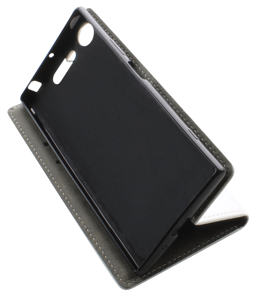 Sony Xperia XZ1 (G8341) oldalra nyíló flipes bőrtok asztali tartó funkciós fehér