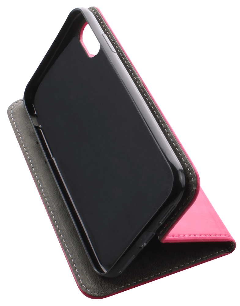 Apple iPhone X oldalra nyíló flipes bőrtok asztali tartó funkciós rózsaszín
