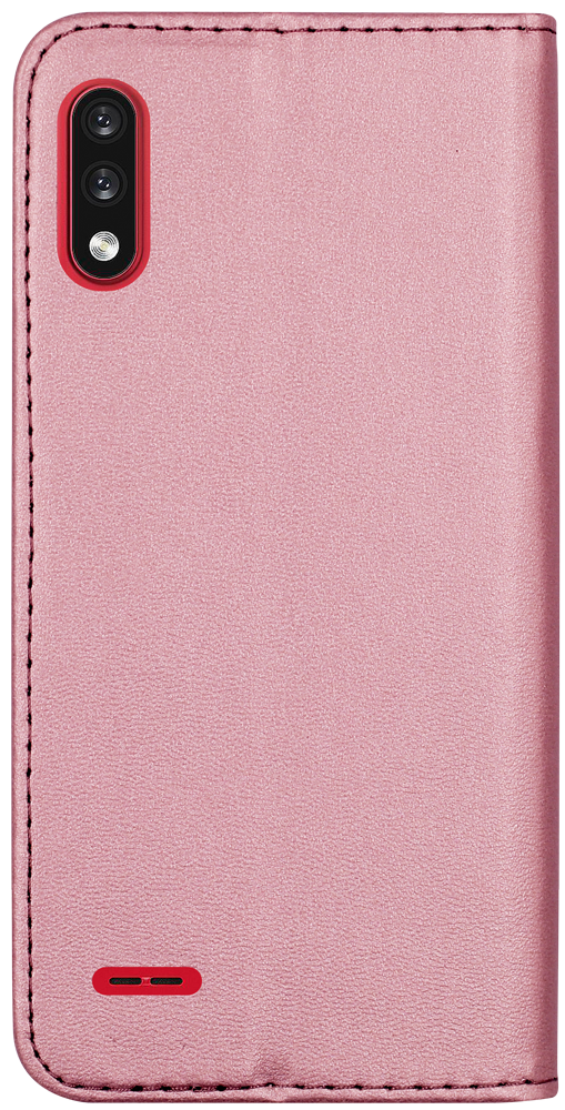 LG K22 oldalra nyíló flipes bőrtok asztali tartó funkciós rozéarany