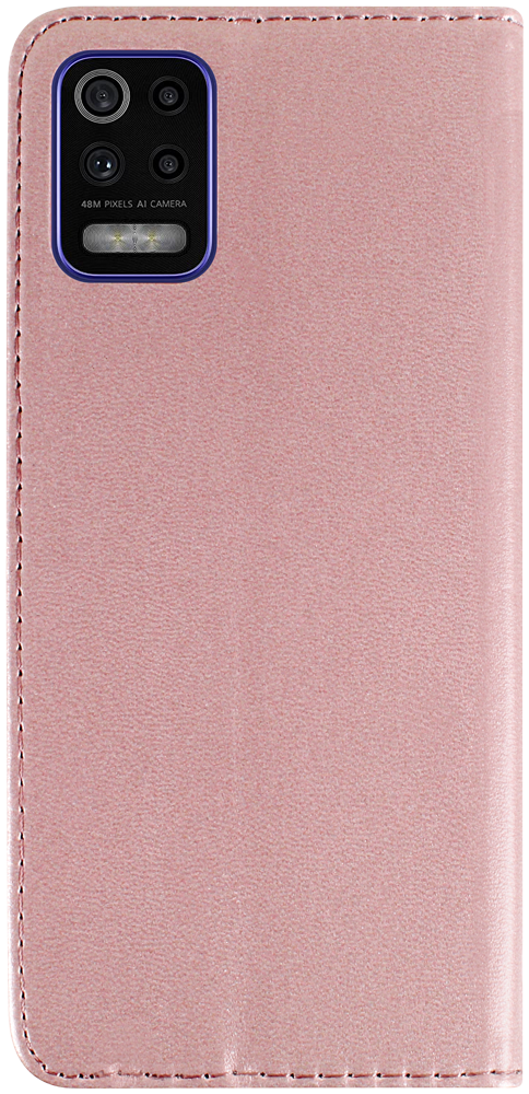 LG K52 oldalra nyíló flipes bőrtok asztali tartó funkciós rozéarany