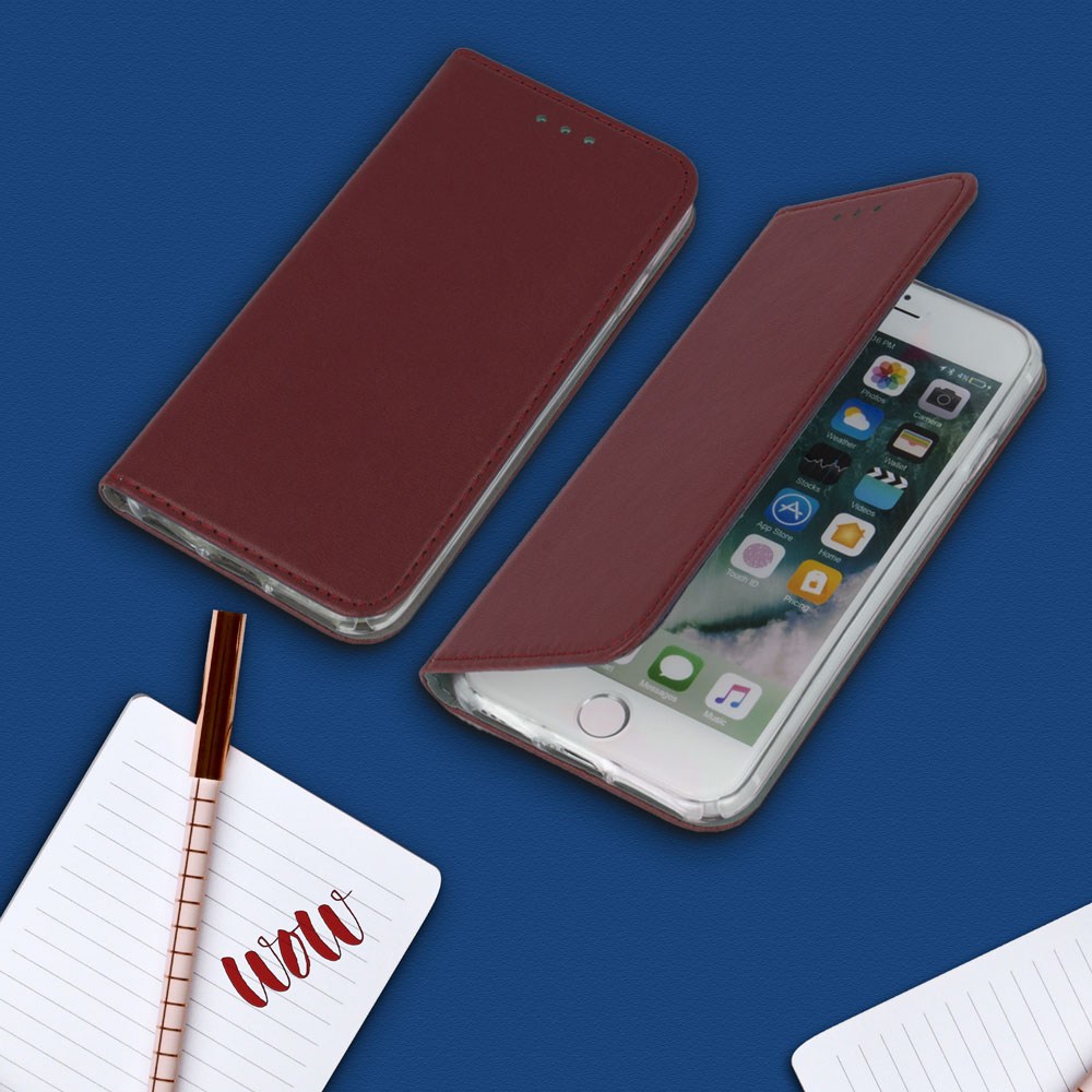Samsung Galaxy M51 (SM-M515F) oldalra nyíló flipes bőrtok asztali tartó funkciós bordó