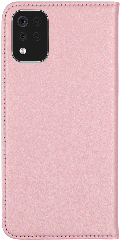 LG K42 oldalra nyíló flipes bőrtok asztali tartó funkciós rozéarany