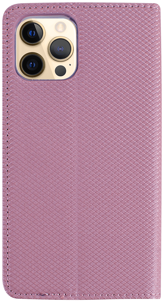 Apple iPhone 12 Pro oldalra nyíló flipes bőrtok rombusz mintás rozéarany