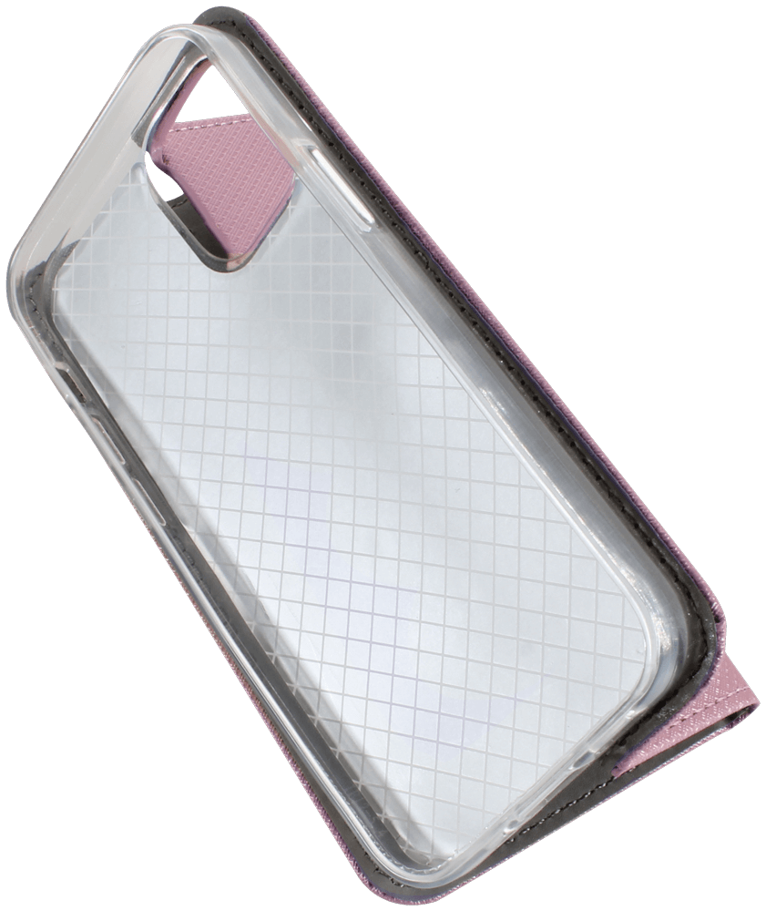 Apple iPhone 12 Mini oldalra nyíló flipes bőrtok rombusz mintás rozéarany