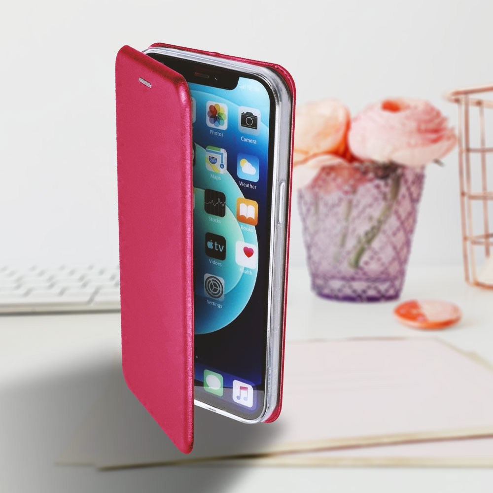 Apple iPhone 12 Mini oldalra nyíló mágneses flipes bőrtok prémium minőség rózsaszín