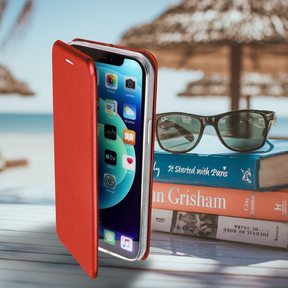 Samsung Galaxy A22 4G (SM-A225F) oldalra nyíló mágneses flipes bőrtok prémium minőség piros