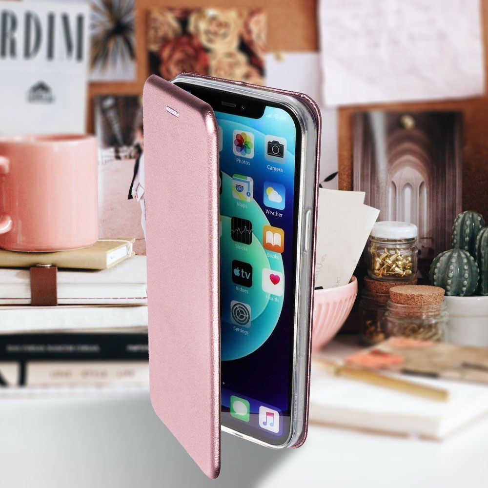 Xiaomi Redmi 8A oldalra nyíló mágneses flipes bőrtok prémium minőség rozéarany