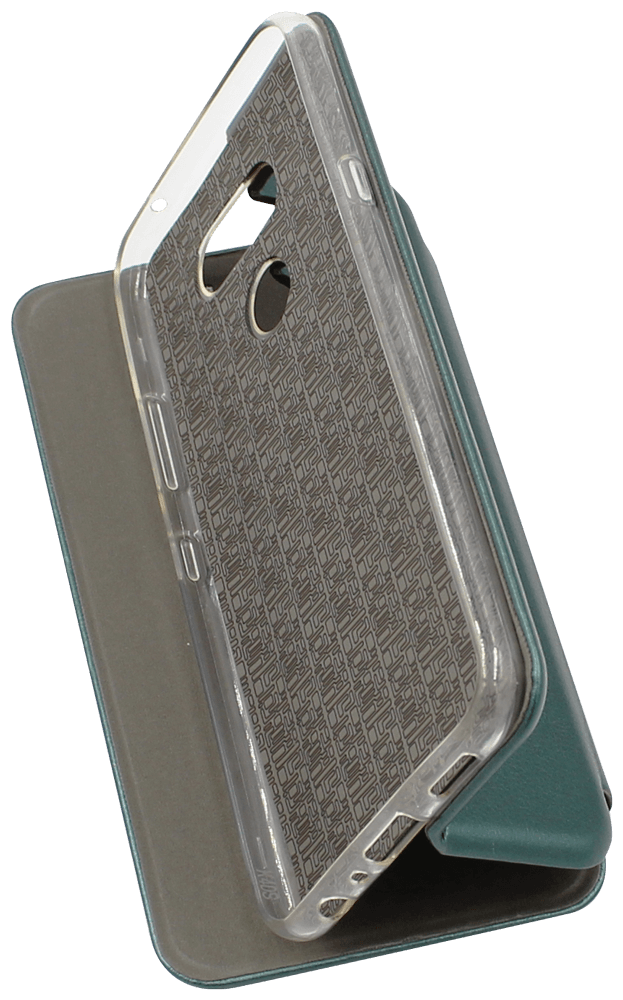 LG K40S oldalra nyíló mágneses flipes bőrtok prémium minőség sötétzöld