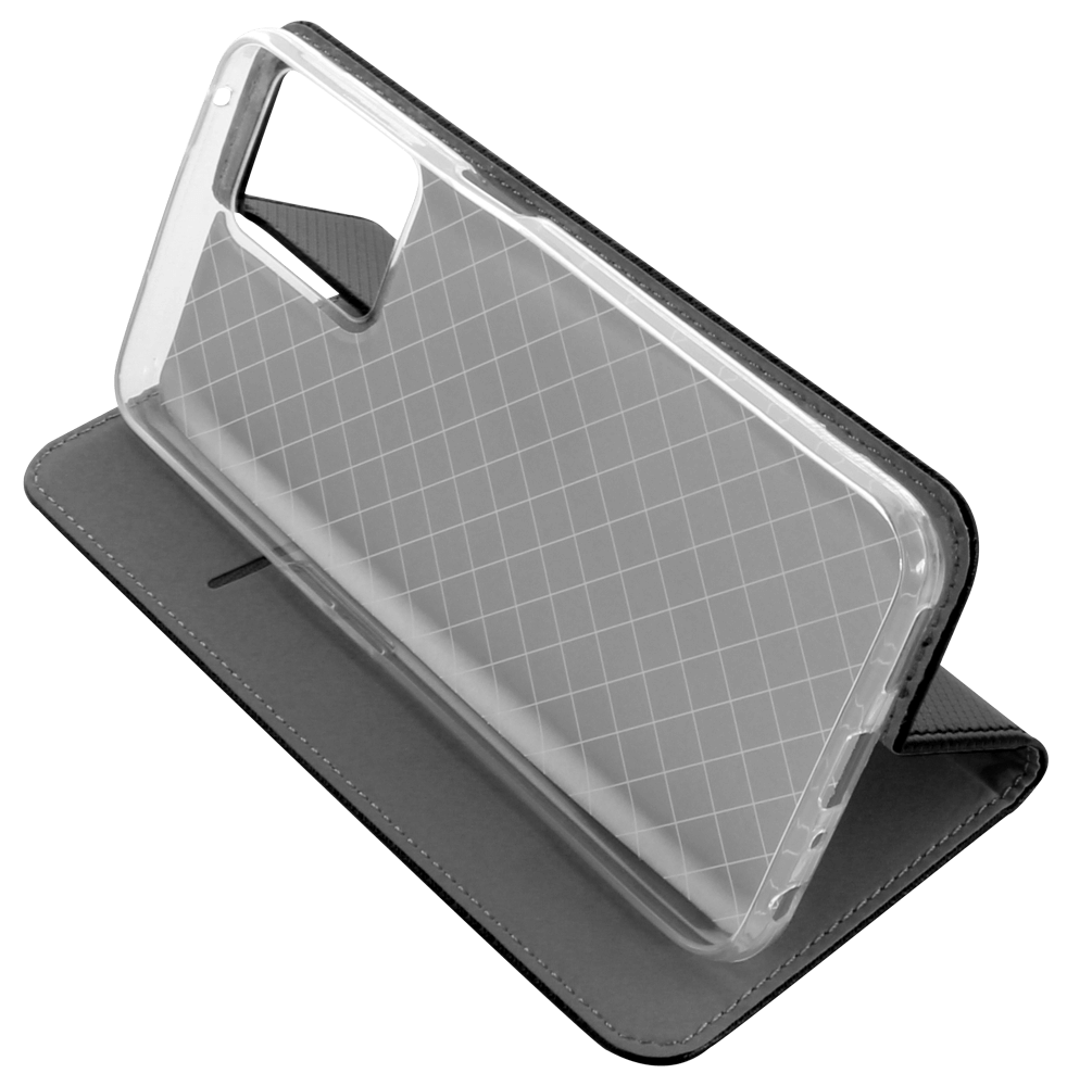 Realme 9 Pro oldalra nyíló flipes bőrtok rombusz mintás fekete