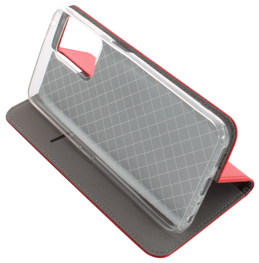 Realme 9 Pro oldalra nyíló flipes bőrtok rombusz mintás piros