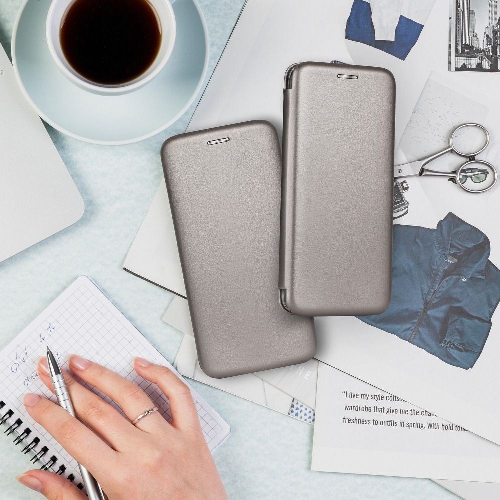 Samsung Galaxy Note 10 Plus oldalra nyíló mágneses flipes bőrtok prémium minőség ezüst