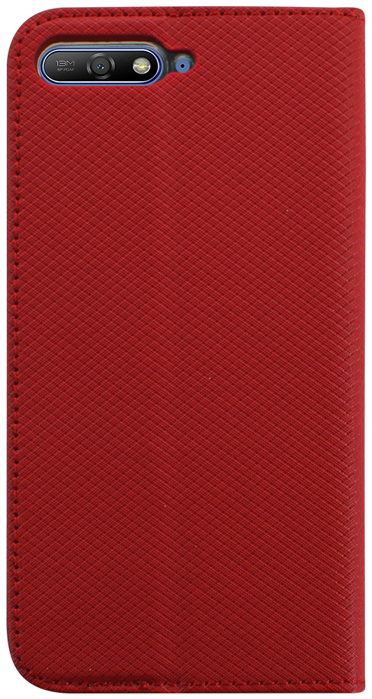 Huawei Y6 2018 oldalra nyíló flipes bőrtok rombusz mintás piros
