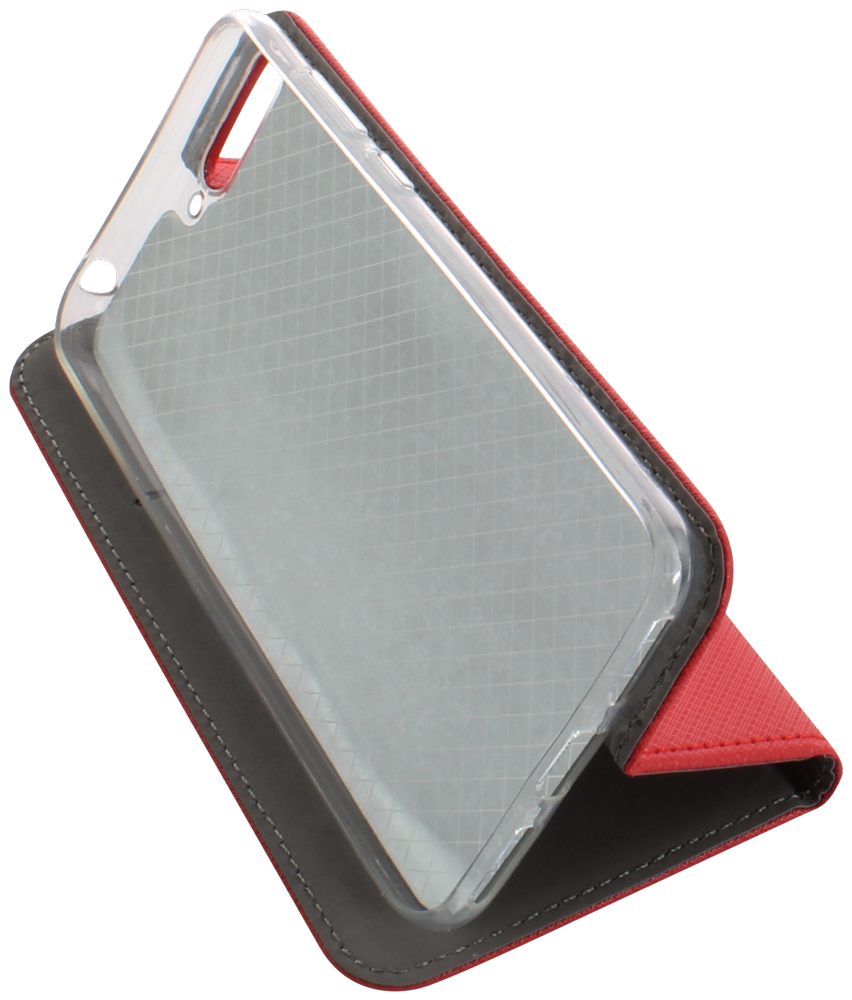 Huawei Y6 2018 oldalra nyíló flipes bőrtok rombusz mintás piros