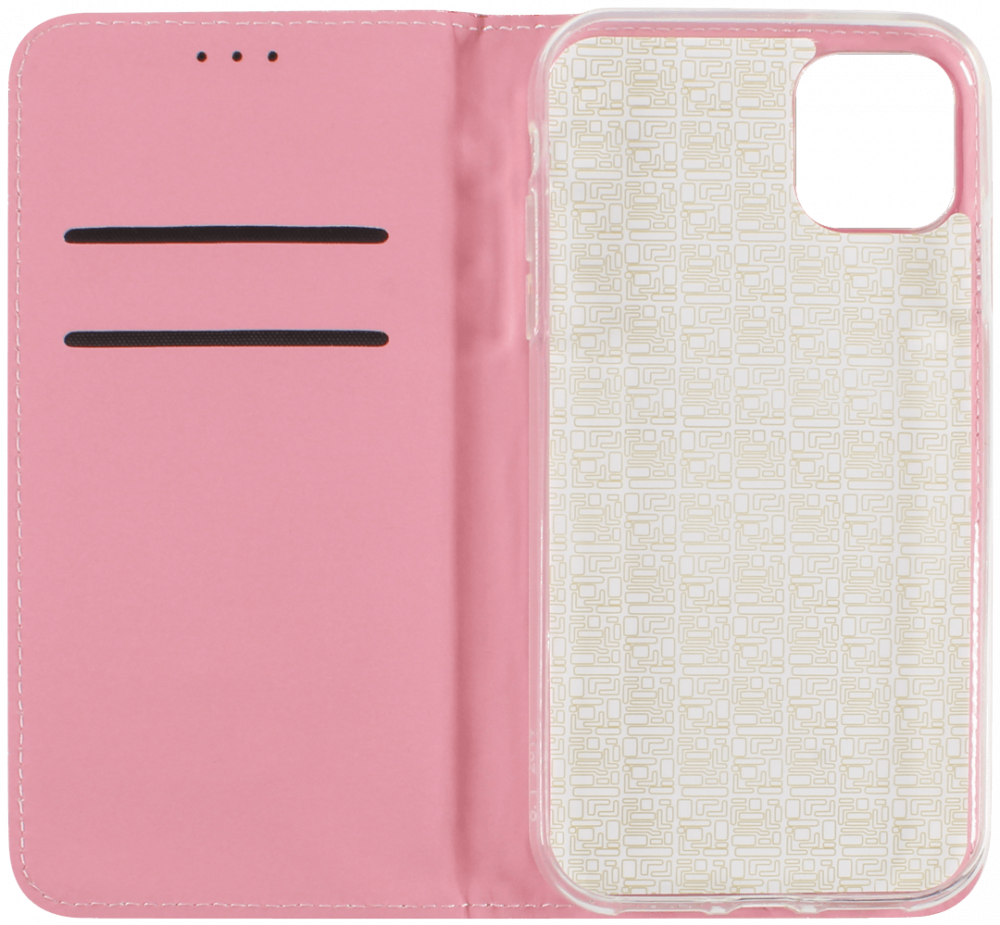 Apple iPhone 11 oldalra nyíló flipes bőrtok csillámos rózsaszín