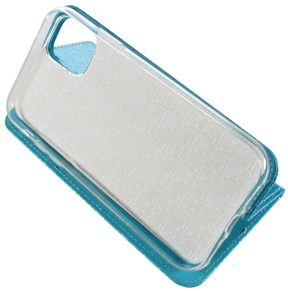 Apple iPhone 11 oldalra nyíló flipes bőrtok csillámos kék