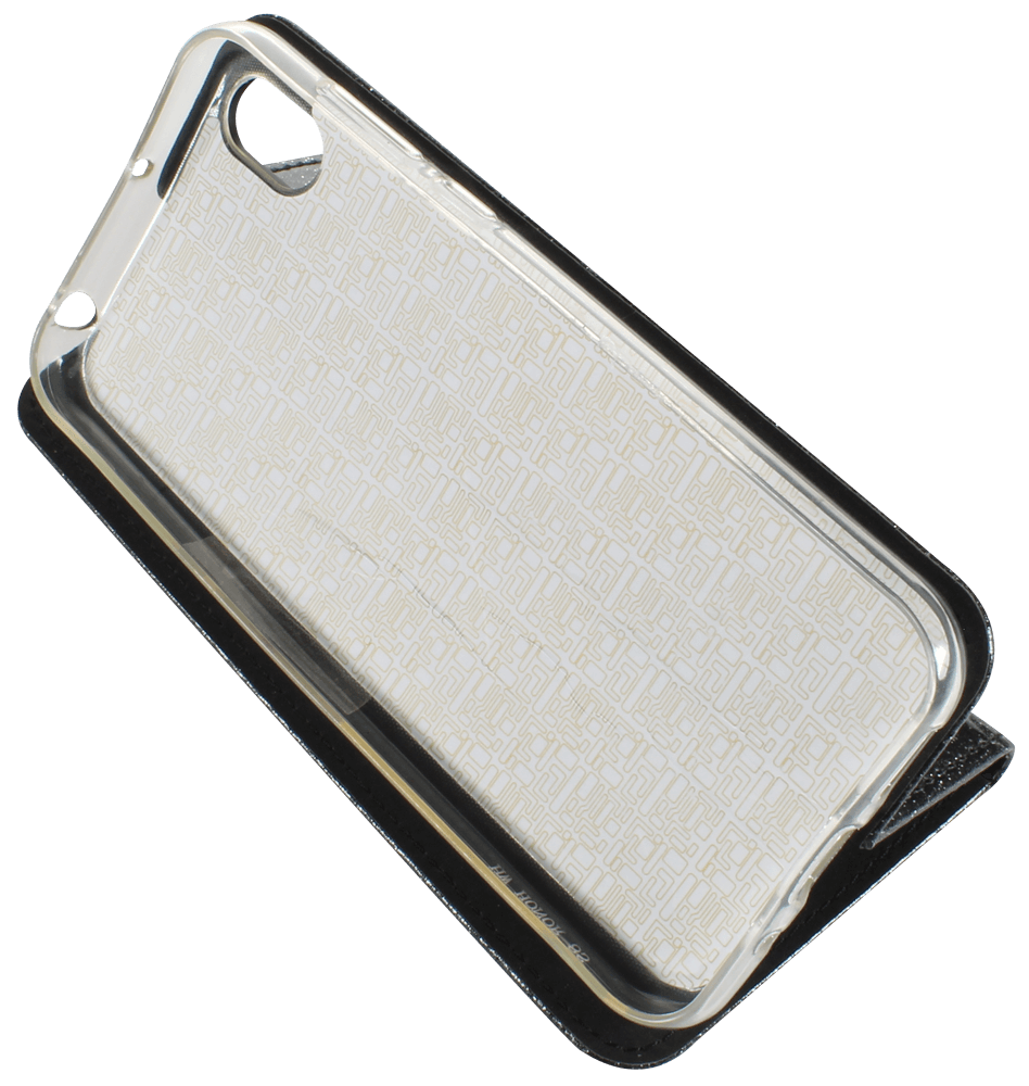 Huawei Honor 8S oldalra nyíló flipes bőrtok csillámos fekete