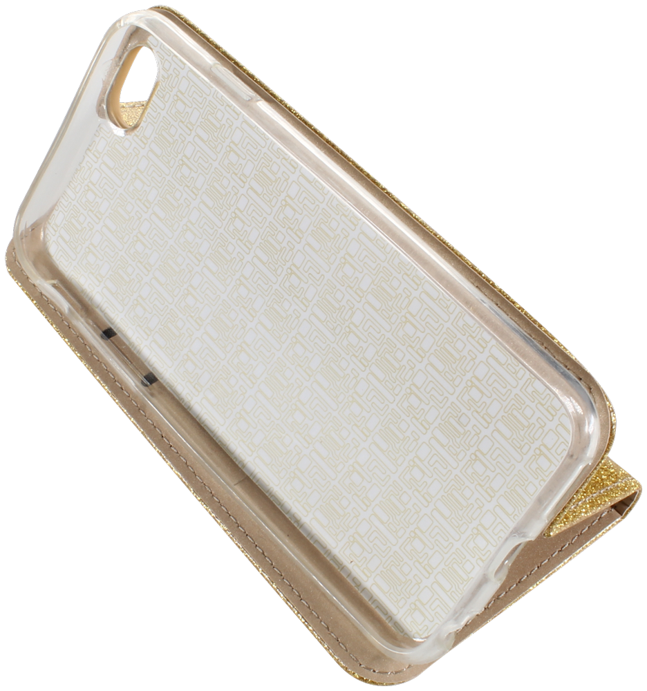 Apple iPhone 6 oldalra nyíló flipes bőrtok csillámos arany