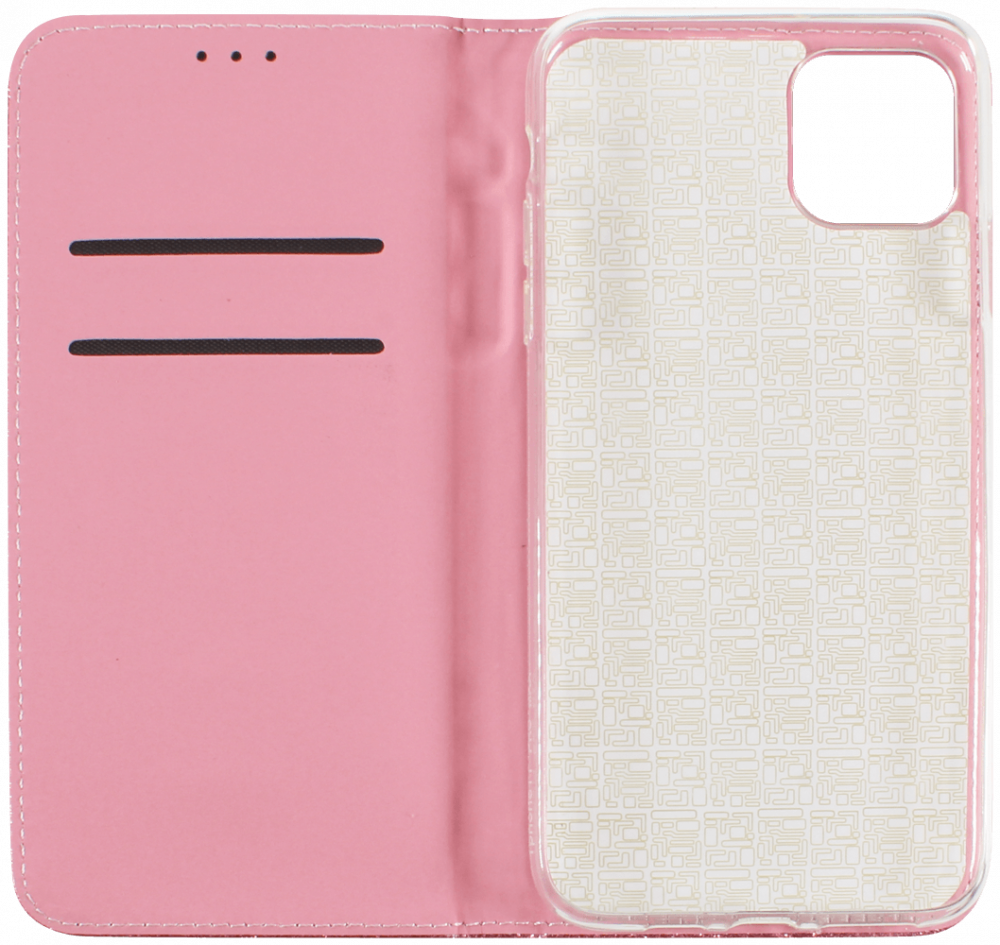 Apple iPhone 11 Pro Max oldalra nyíló flipes bőrtok csillámos rózsaszín