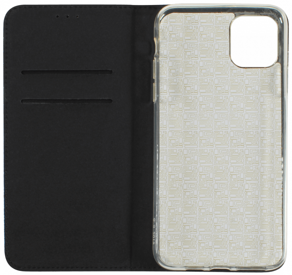 Apple iPhone 11 Pro Max oldalra nyíló flipes bőrtok csillámos fekete