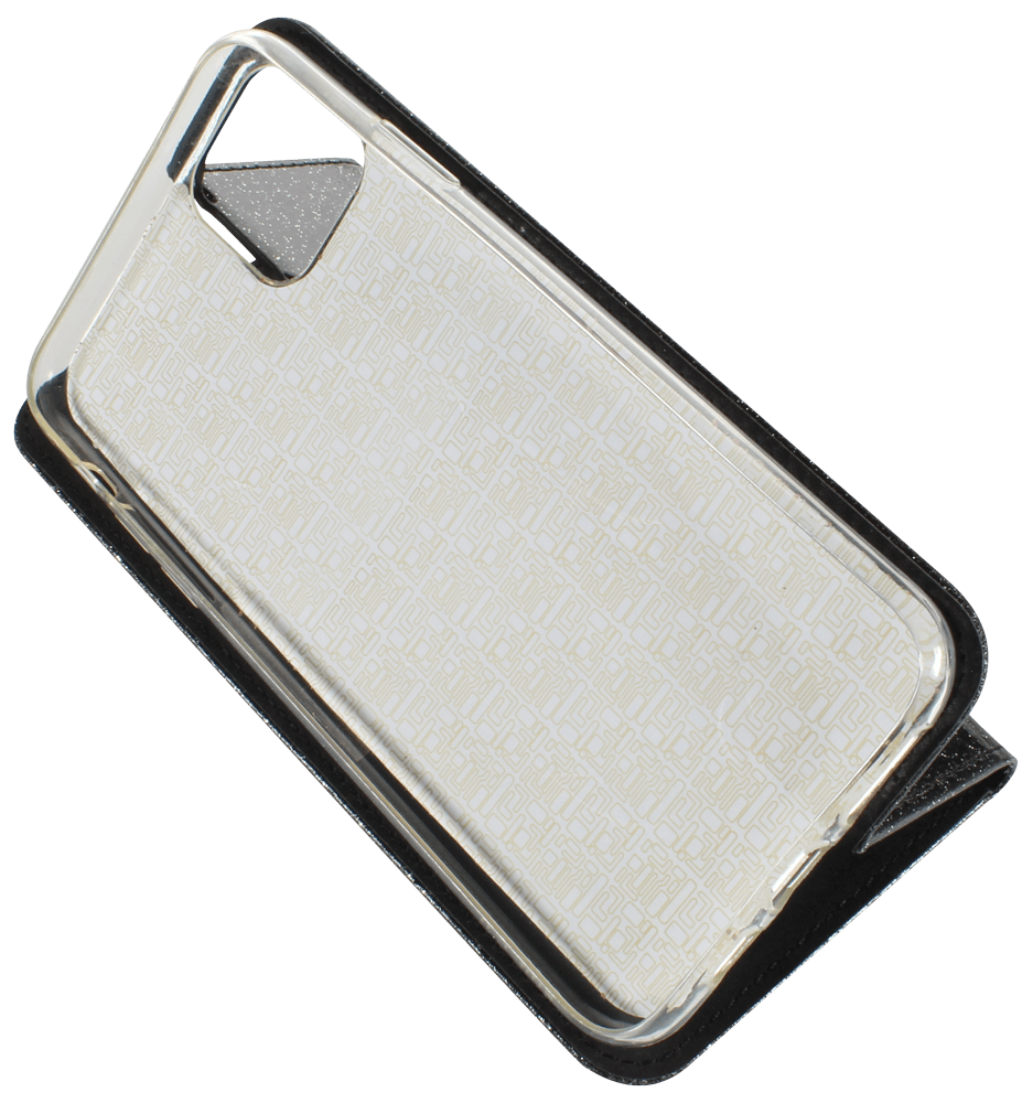 Apple iPhone 11 Pro Max oldalra nyíló flipes bőrtok csillámos fekete