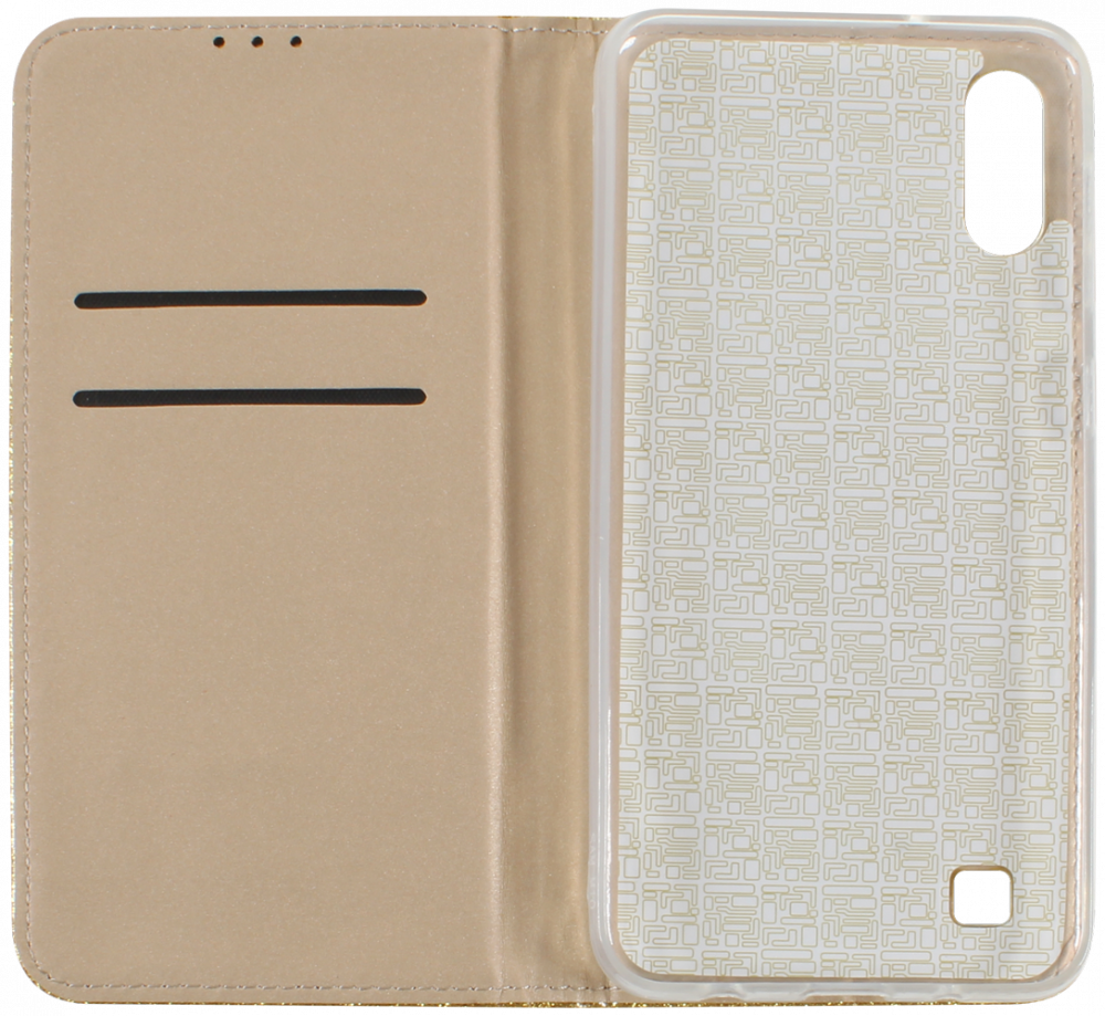 Samsung Galaxy A10 (SM-A105F) oldalra nyíló flipes bőrtok csillámos arany