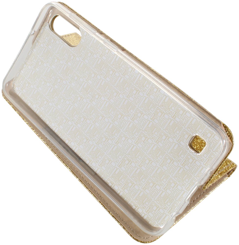 Samsung Galaxy A10 (SM-A105F) oldalra nyíló flipes bőrtok csillámos arany