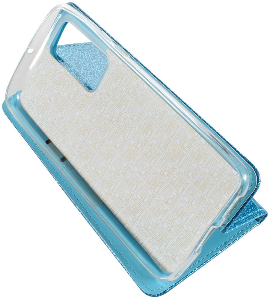 Huawei P40 oldalra nyíló flipes bőrtok csillámos kék