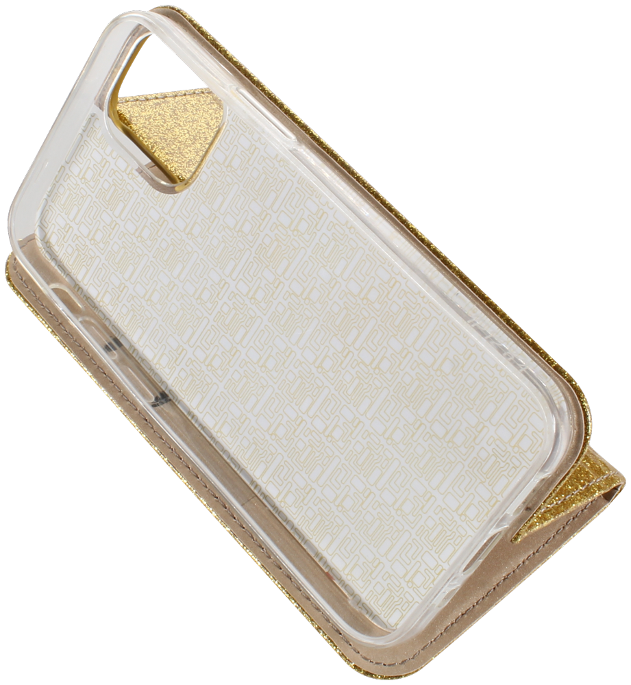 Apple iPhone 12 Mini oldalra nyíló flipes bőrtok csillámos arany