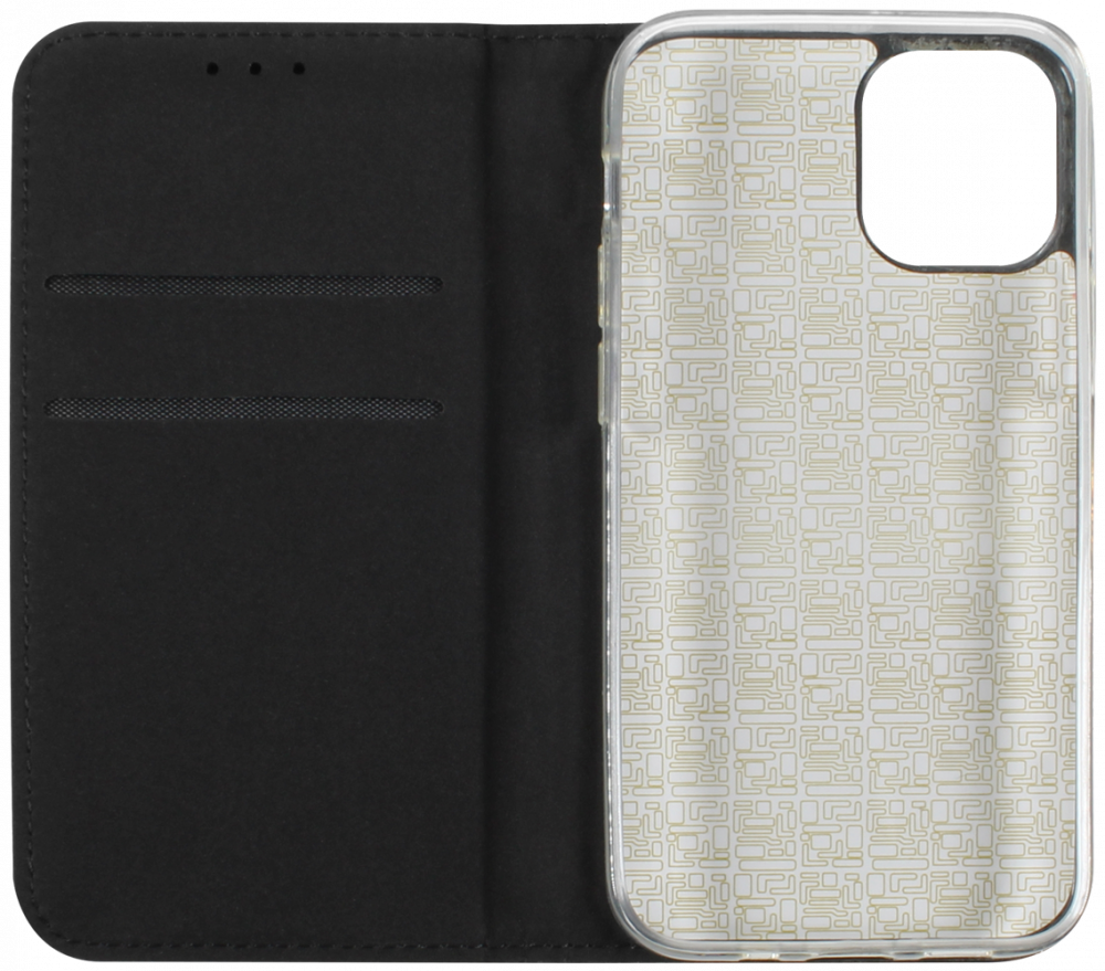 Apple iPhone 12 Mini oldalra nyíló flipes bőrtok csillámos fekete