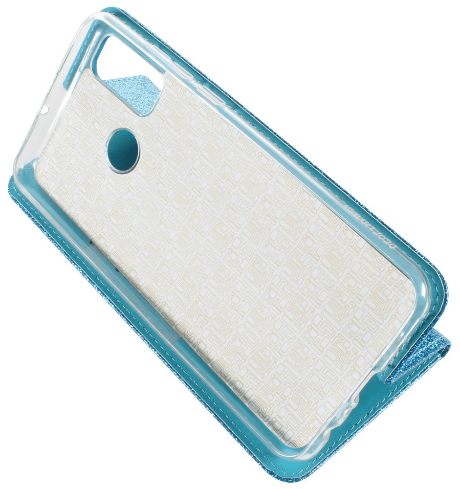 Huawei P Smart 2020 oldalra nyíló flipes bőrtok csillámos kék
