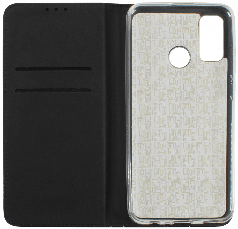 Huawei P Smart 2020 oldalra nyíló flipes bőrtok csillámos fekete