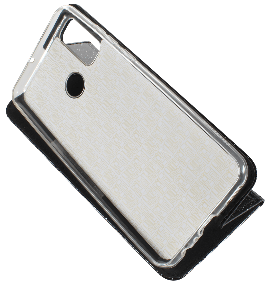 Huawei P Smart 2020 oldalra nyíló flipes bőrtok csillámos fekete