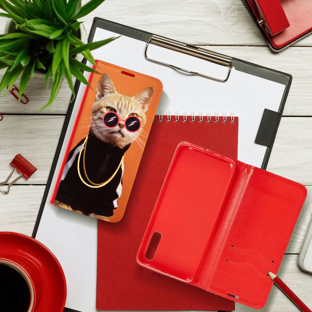 Samsung Galaxy A10 (SM-A105F) oldalra nyíló flipes bőrtok asztali tartó funkciós piros