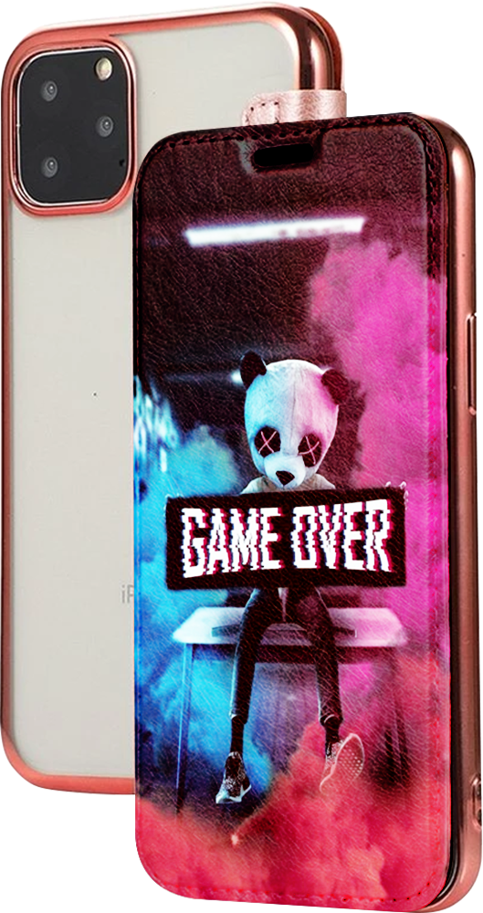 Samsung Galaxy S20 Plus (SM-G985F) oldalra nyíló flipes bőrtok átlátszó szilikon hátlap, fémhatású keret rozéarany