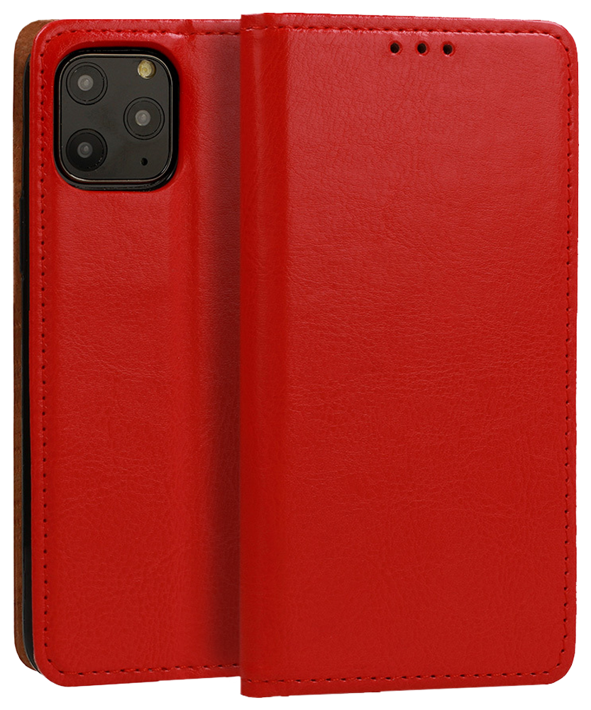Xiaomi Redmi Note 9T oldalra nyíló flipes bőrtok valódi bőr piros