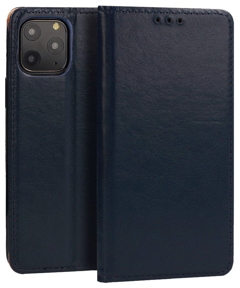 Xiaomi Redmi 9A oldalra nyíló flipes bőrtok valódi bőr sötétkék