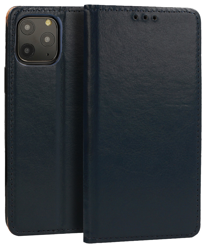 Huawei P40 Lite 5G oldalra nyíló flipes bőrtok valódi bőr fekete