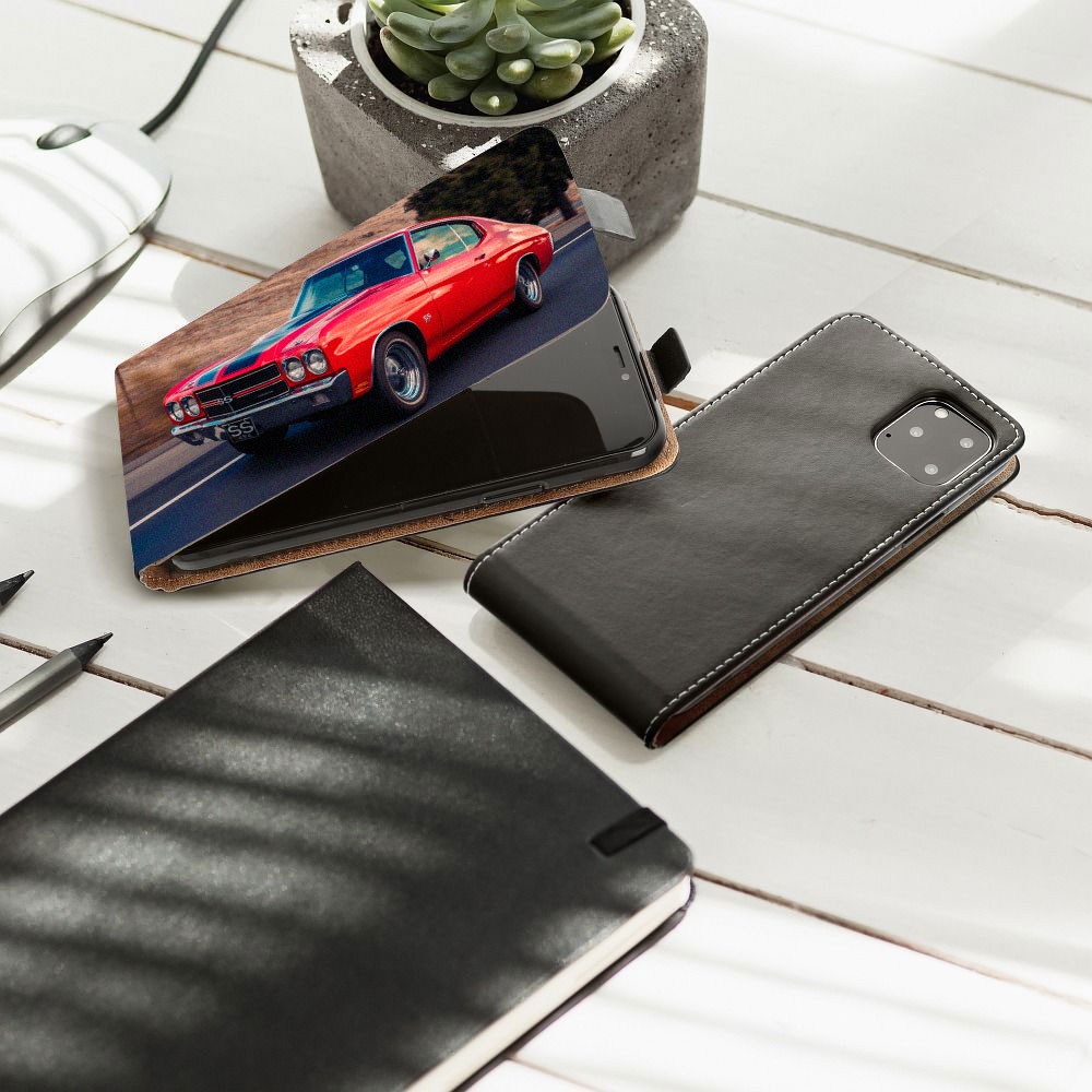 Huawei P9 Lite 2017 lenyíló flipes bőrtok fekete