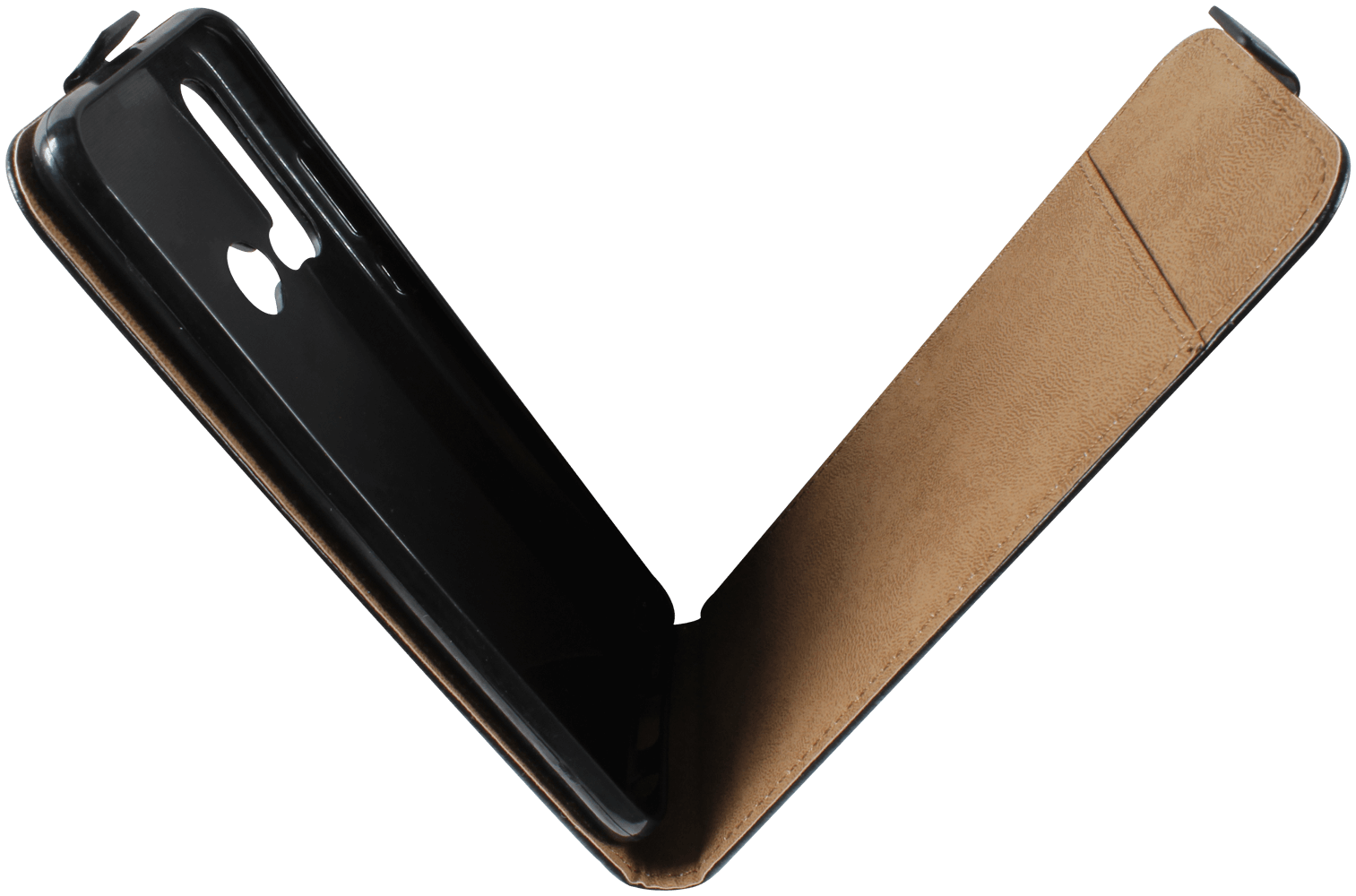 Huawei P20 Lite 2019 lenyíló flipes bőrtok fekete