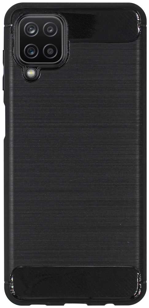 Samsung Galaxy A12 Nacho (SM-A127F) ütésálló szilikon tok szálcsiszolt-karbon minta légpárnás sarok fekete