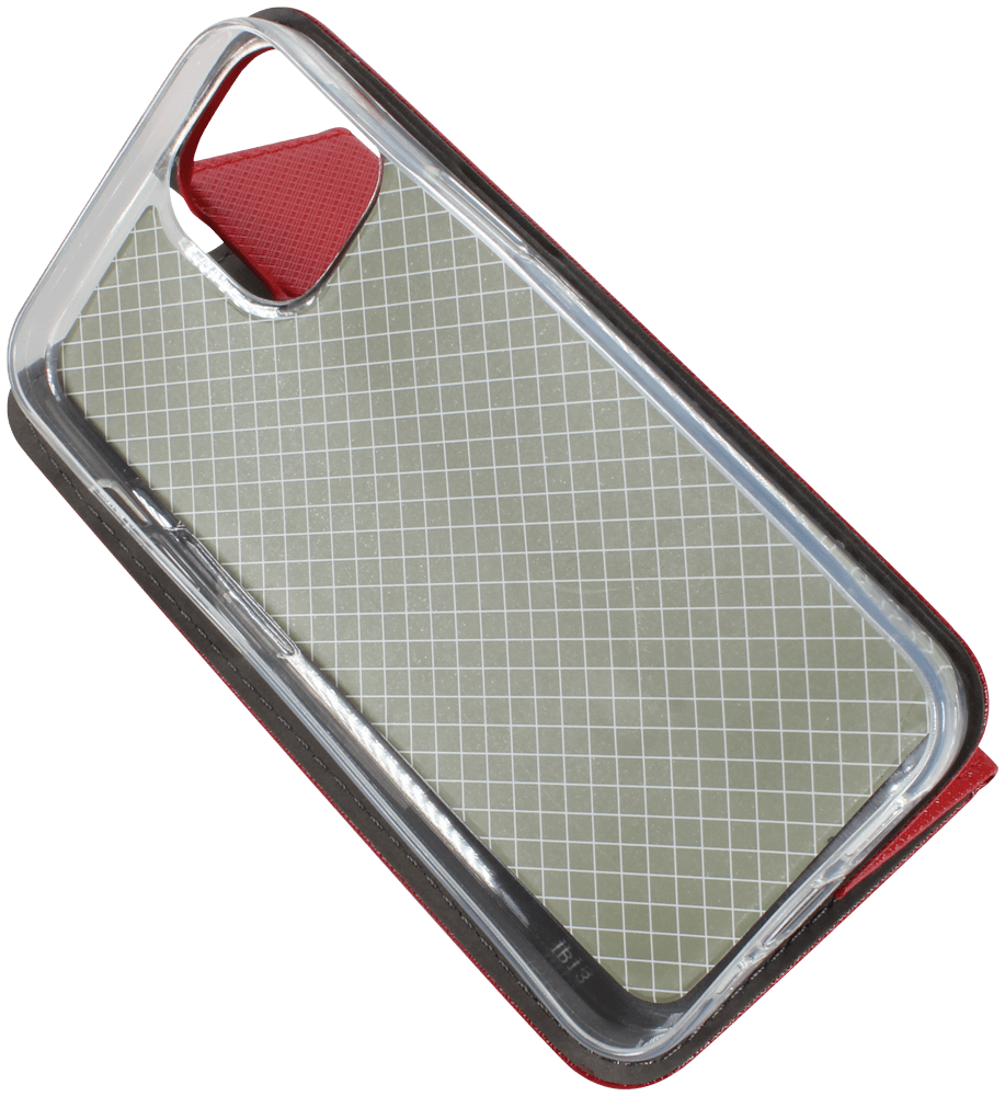 Apple iPhone 14 oldalra nyíló flipes bőrtok rombusz mintás piros