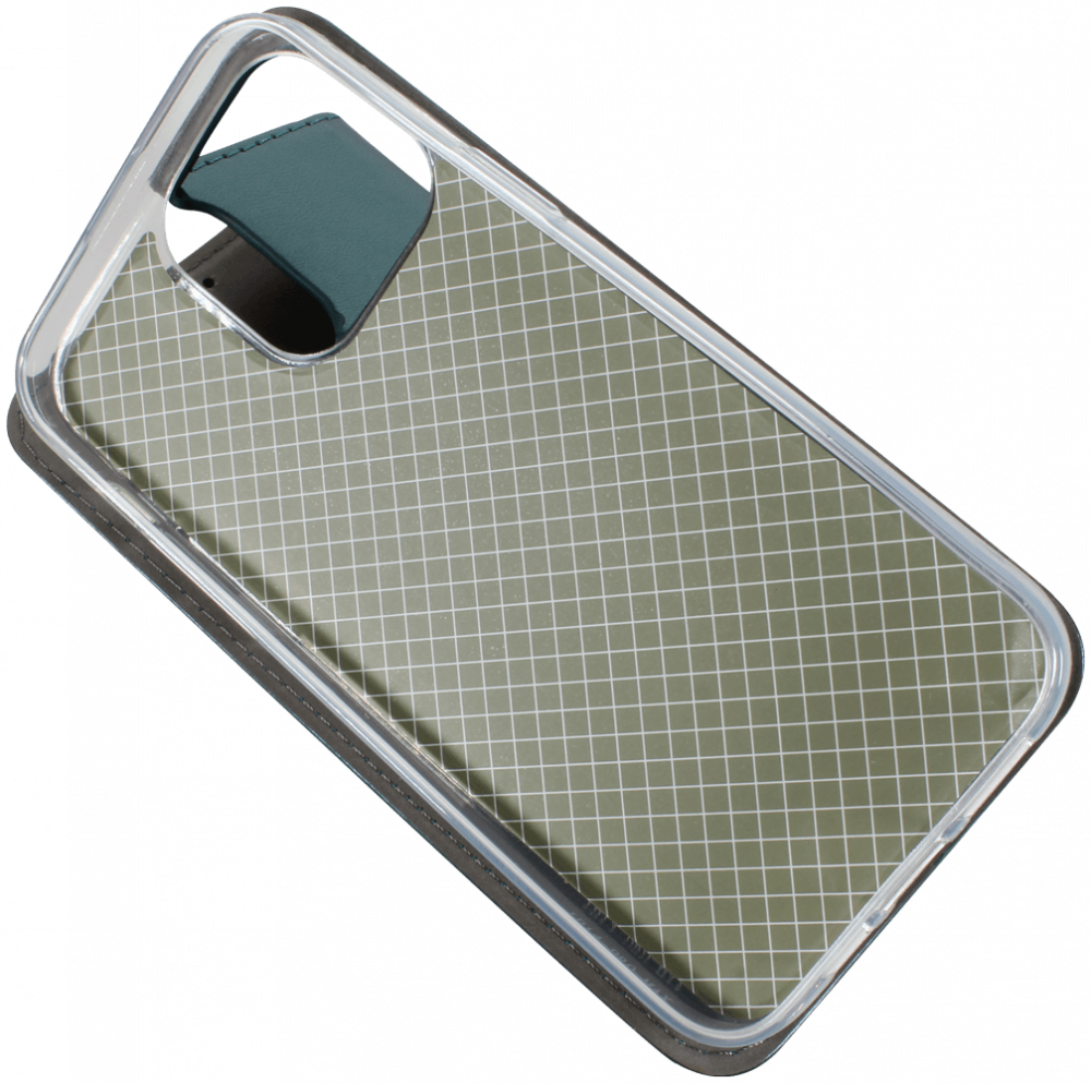 Apple iPhone 14 Pro Max oldalra nyíló flipes bőrtok asztali tartó funkciós sötétzöld