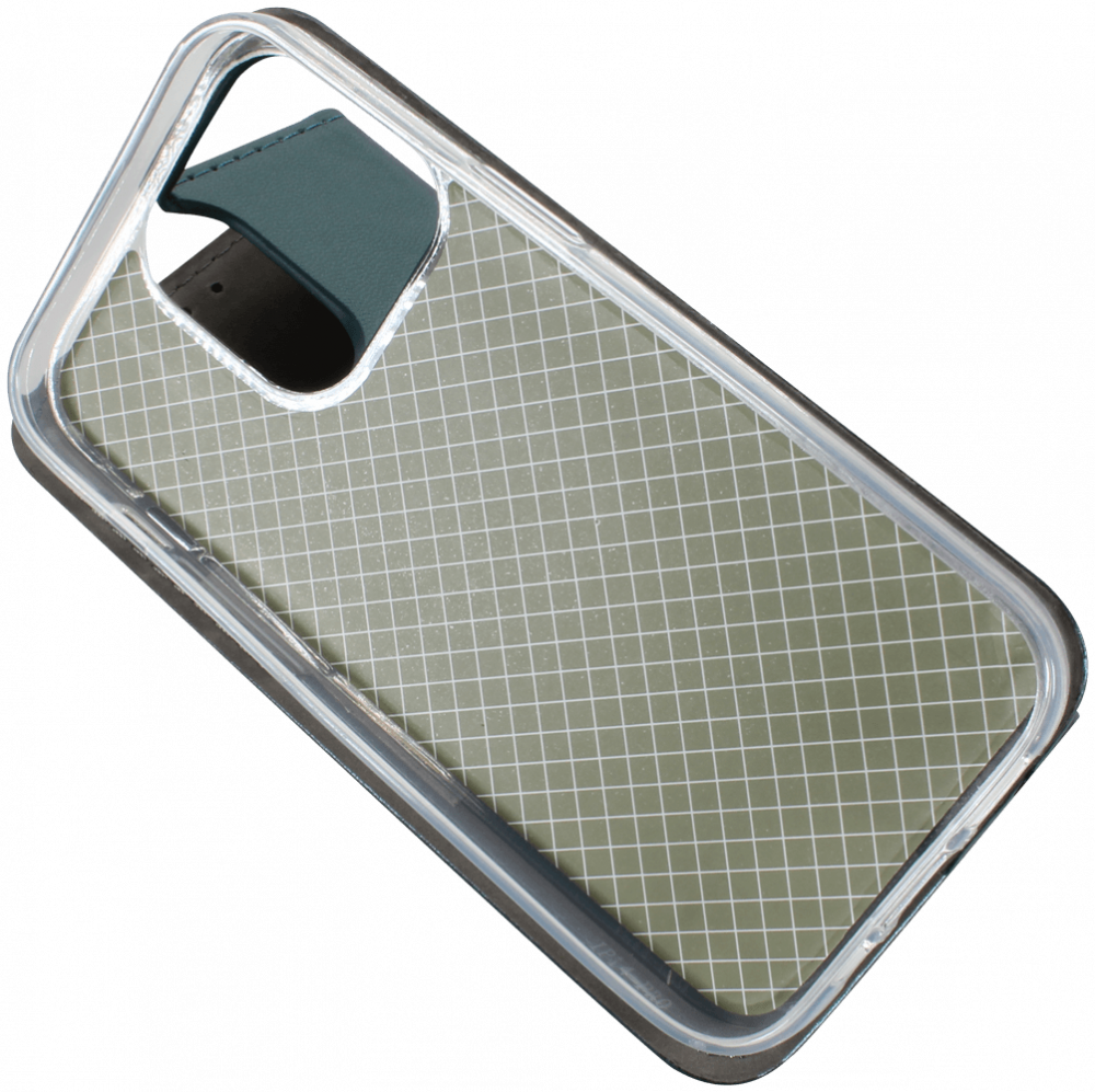 Apple iPhone 14 Pro oldalra nyíló flipes bőrtok asztali tartó funkciós sötétzöld