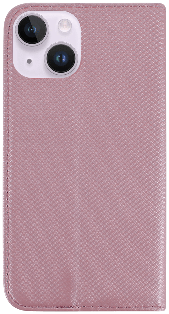 Apple iPhone 14 oldalra nyíló flipes bőrtok rombusz mintás rozéarany