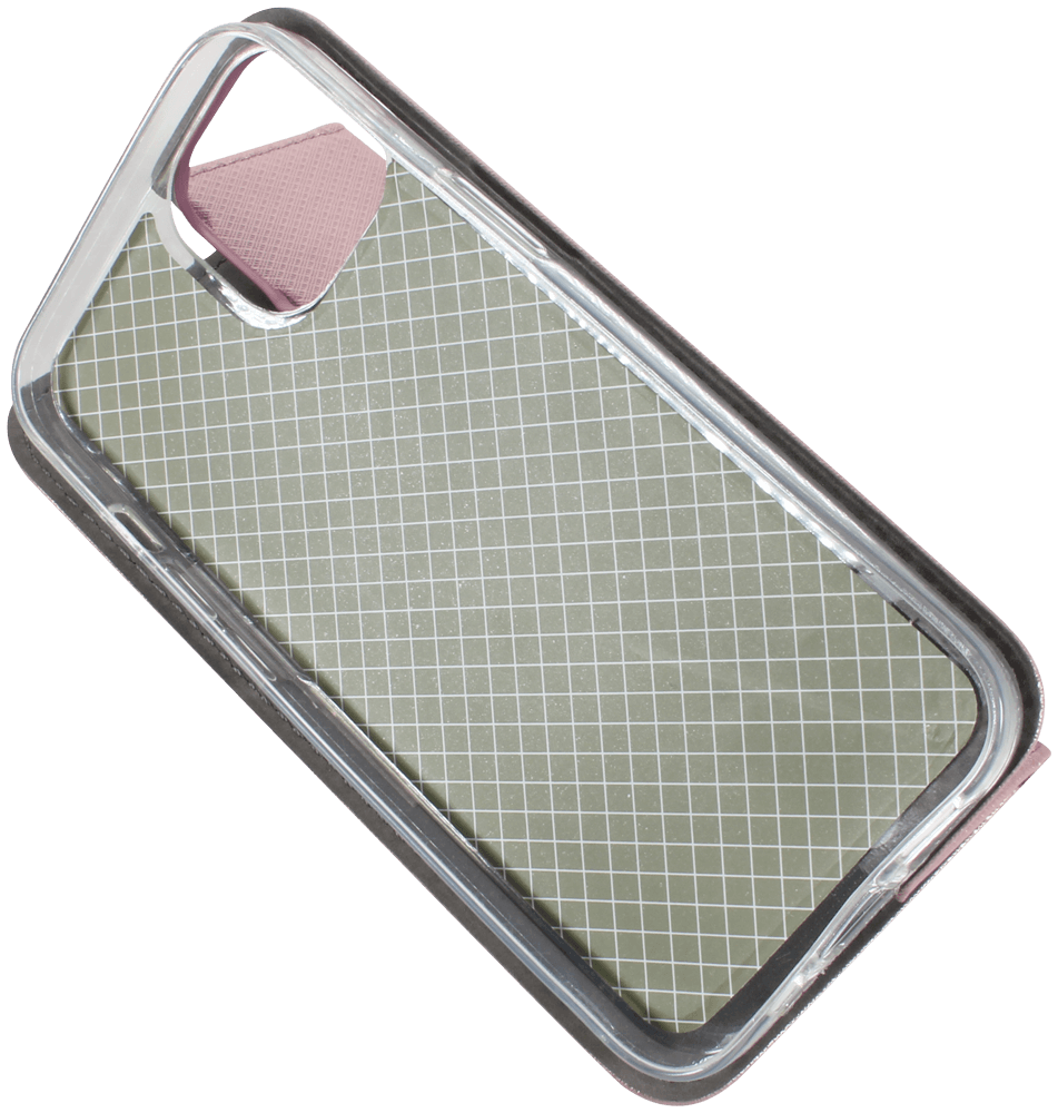 Apple iPhone 14 oldalra nyíló flipes bőrtok rombusz mintás rozéarany