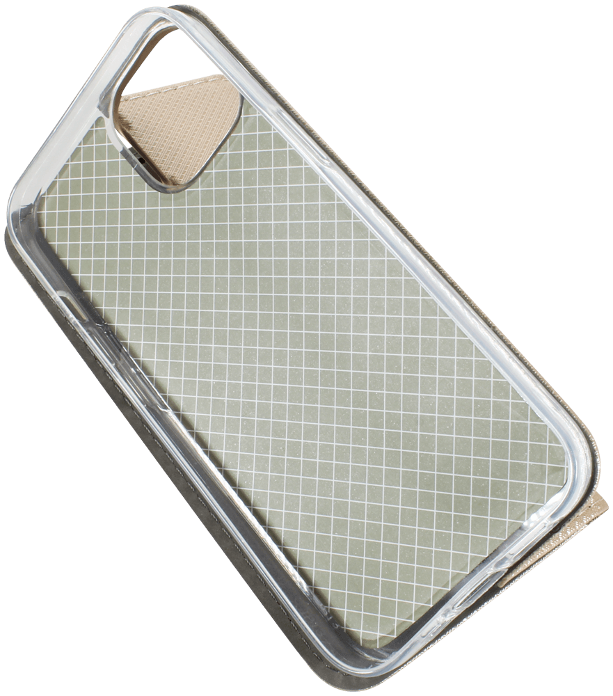 Apple iPhone 14 oldalra nyíló flipes bőrtok rombusz mintás arany